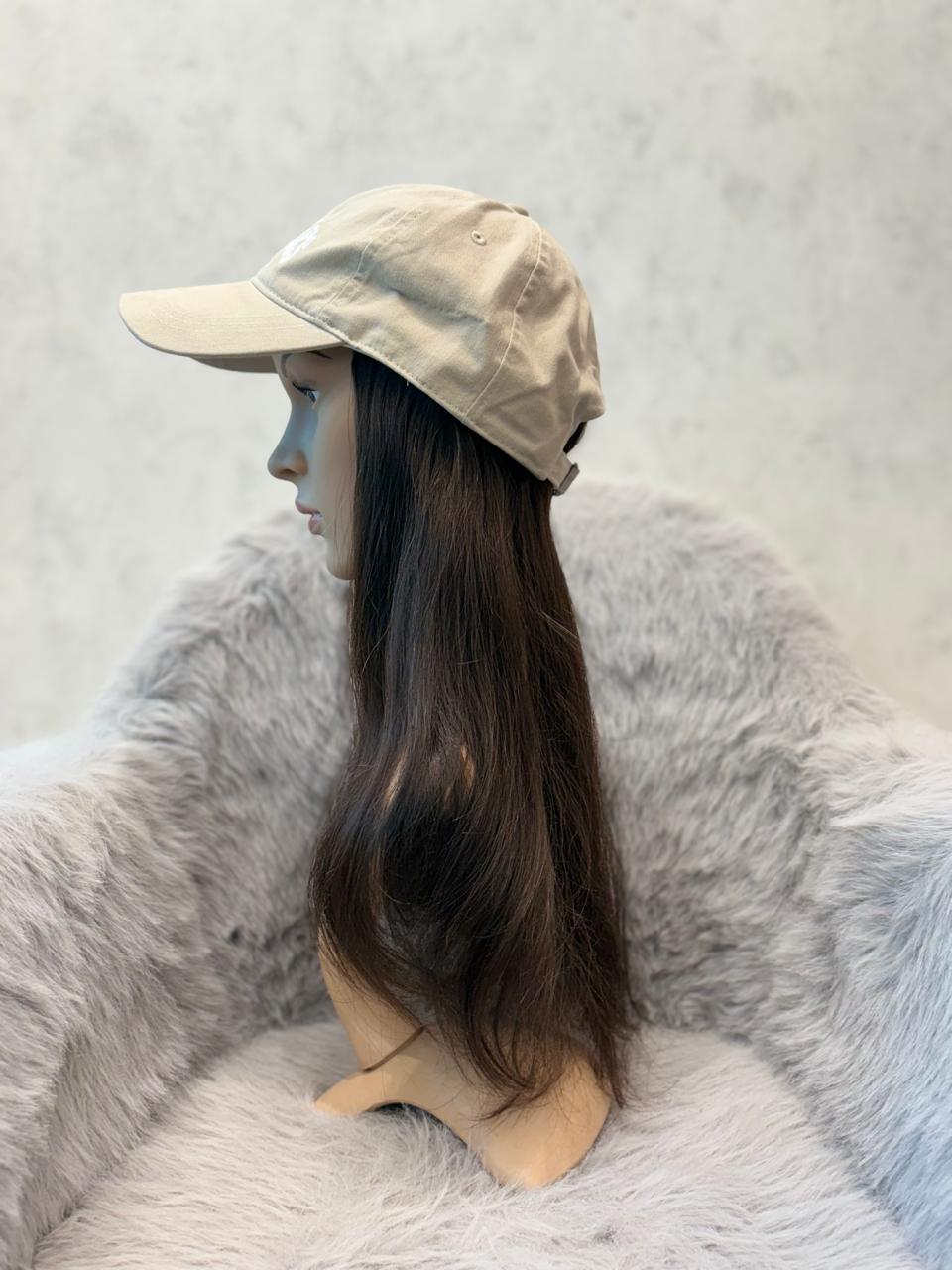 Cap with Real Human Hair – 14” Natural Straight