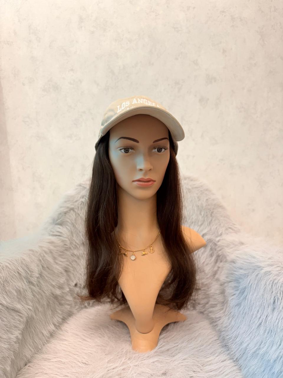Cap with Real Human Hair – 14” Natural Straight