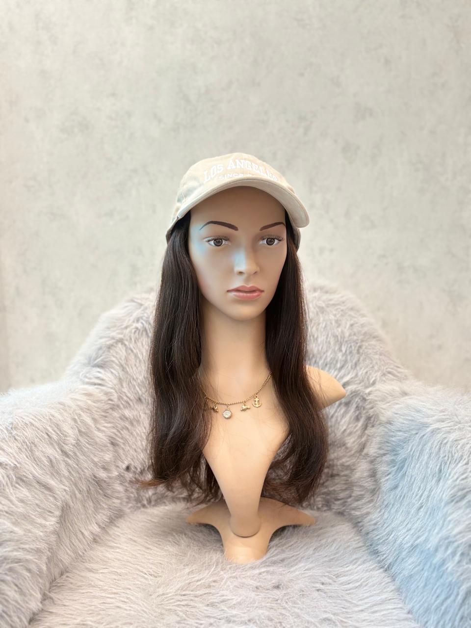 Cap with Real Human Hair – 14” Natural Straight